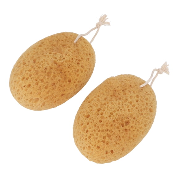 Riousery 2 Pack Body Exfoliating Sponge Soft Polymeric Bath Scrubber for Smooth Skin Gentle Shower Pouf Oval Shape Honeycomb Texture Easy Cleansing Spa Experience at Home Yellow