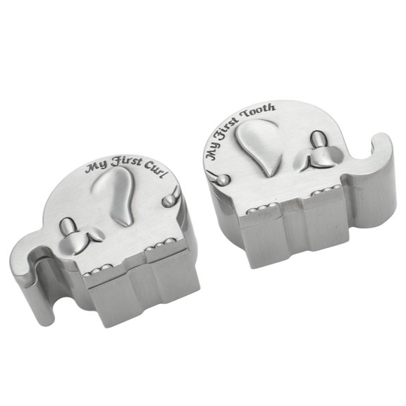 Riousery 2-Pack Elephant Shape Small Keepsake Box Elegant Metal Storage Container for Infant First Tooth and Curl Collection Memory Gift (4.3 x 1.8 x 1.2 inches / 11 x 4.5 x 3.1 cm)