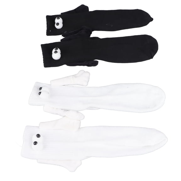 Riousery 2 Pair Funny Magnetic Suction 3D Doll Couple Socks Holding Hands Black and White 6.3 inches / 16.0 cm