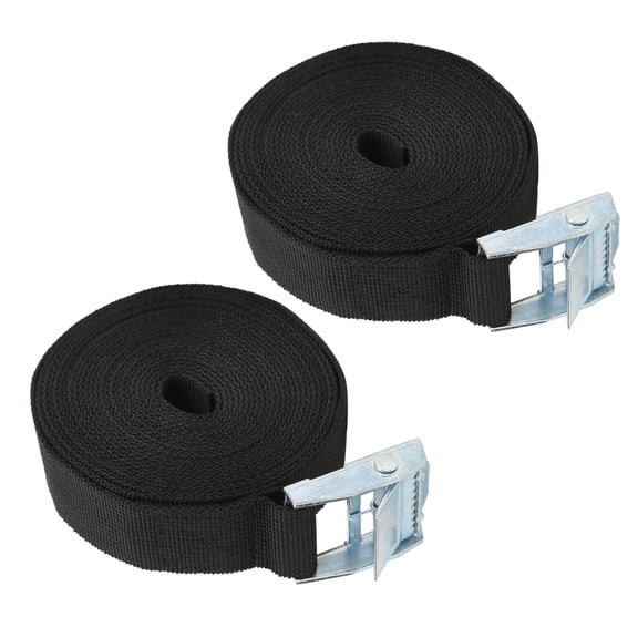 Riousery 2 Pcs Lashing Strap 25mm Zinc Alloy Press Buckle Durable Anti-Breakage Firm Straps for Bundling Heavy Objects, Material Handling Cargo Tie Down, 3 Meters / 9.8 Feet, Black Color