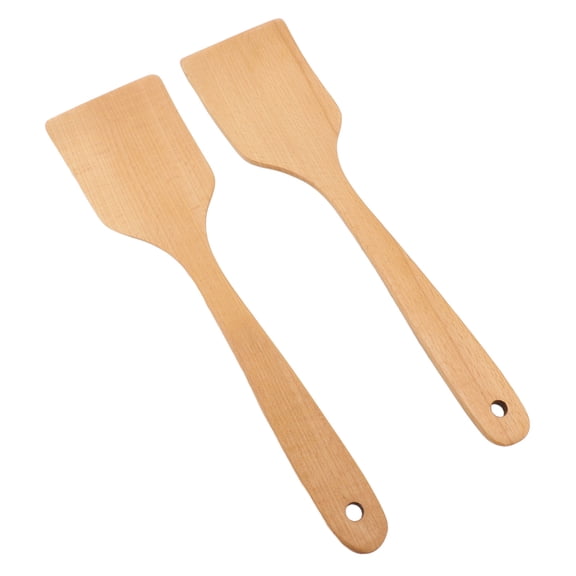 Riousery 2 Pieces Premium Beech Wood Cooking Spatulas Turner Long Handle Wide Flat Frying Spatula Non-Stick Cookware Friendly Kitchen Utensils Set 11.81 inches / 30 cm Brown