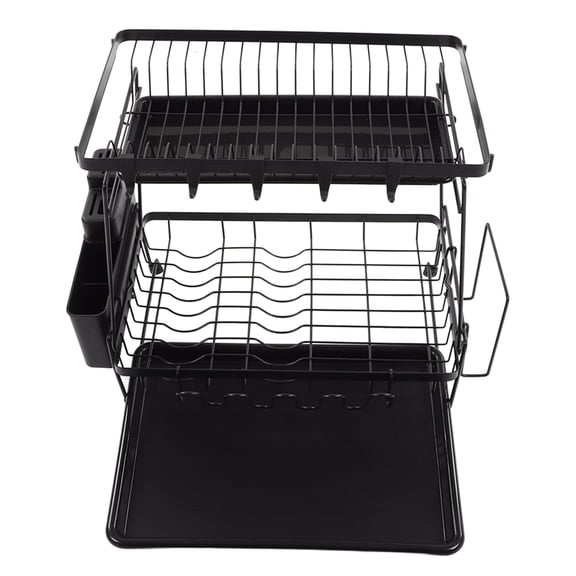 Riousery 2 Tier Dish Drying Rack with Drainboard Rust Prevention Carbon Steel Detachable Rack Kitchen Counter Black
