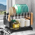 thumbnail image 1 of Riousery 2-Tier Stainless Steel Dish Rack with Auto Drainage System, Kitchen Dish Drainer, Utensil Holder, Cutting Board Holder, Black, 1 of 8