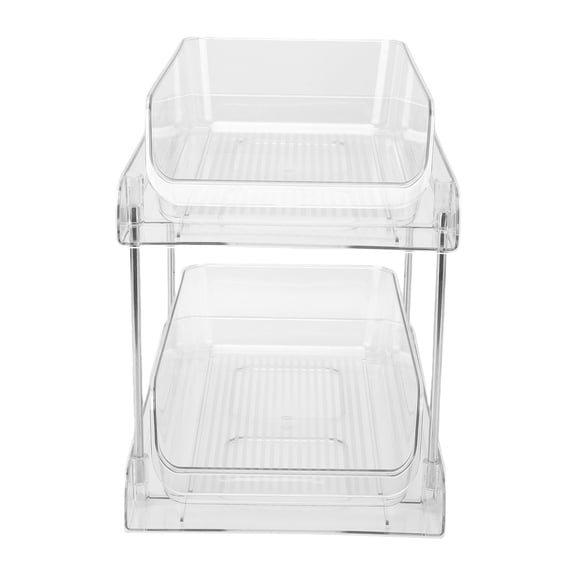 Riousery 2-Tier Under Sink Pull Out Organizer, Multi-Purpose Stackable Transparent PET Cabinet Storage Shelf for Kitchen and Bathroom