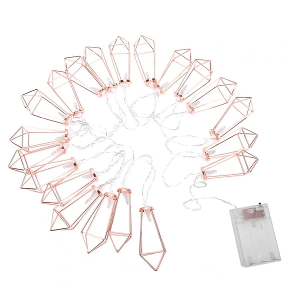 Riousery 20 LED Rose Gold Geometric Shaped String Lights for Indoor Wedding Party Bedroom Christmas Holiday Decor, Battery Operated Diamond Fairy Lights, 6 ft / 1.8 m