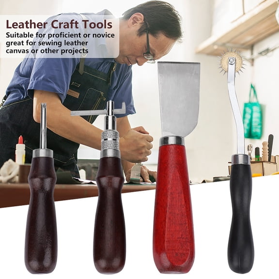 Riousery 20-Piece Leather Craft Tools Kit for Sewing, Stitching, Groover Working, and Punch Set - Multi-Function DIY Wood Awl, Metal Blades for Leather, Canvas, Denim - Comprehensive Starter Set