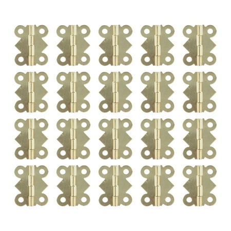 Riousery 20 Set Iron Hardware Butterfly Hinges for Wooden Box Cabinet Door Activity Device, 25x20mm (1 inch x 0.8 inch), Mounting Screws Included, Yellow Finish
