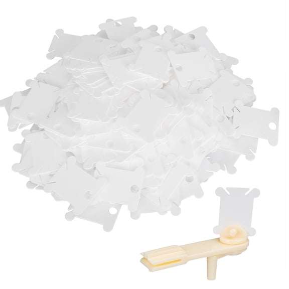 Riousery 200Pcs Cross Stitch Winding Board Plastic Thread Winder Plate With Hand-Cranked Yarn Winder DIY Sewing Accessories For Thread Organization And Storage, 1.6 x 1.5 Inches / 4 x 3.8 cm, White