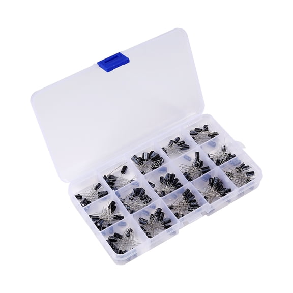 Riousery 200pcs DIY 15 Capacitance Model 0.1uF-220uF Electrolytic Capacitor Assortment Kit with Box, Radial Electronic Components Set (19 x 10 x 3 inches / 48.2 x 25.4 x 7.6 cm)