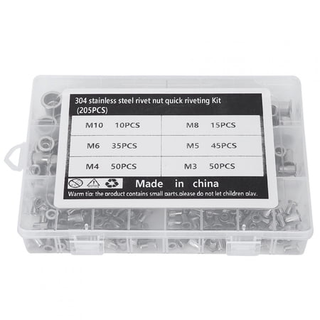 Riousery 205pcs M3-M10 Stainless Steel Rivet Nut Quick Riveting Assortment Kit with Transparent Box (7.87 x 5.12 x 1.57 inches / 20 x 13 x 4 cm)