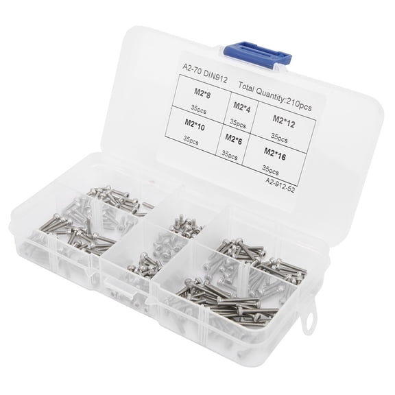 Riousery 210Pcs Hex Socket Cap Head Screw 304 Stainless Steel Assortment Kit Boxed Set M2 Fasteners for Home Improvement, Size M2 x 4mm to 16mm (5.51 inches x 3.54 inches x 1.18 inches)