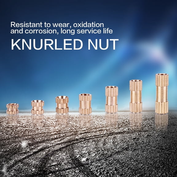 Riousery 210pcs Brass Cylinder Knurled Threaded Round Insert Embedded Nuts Set, Assortment Kit for Hardware Fastening, Gold Color (5.51 inches / 14 cm packaging, 4.09 oz / 116 g) High Precision