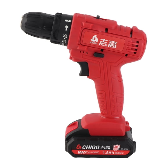 Riousery 21V Cordless Electric Drill 3/8 Inch Chuck Handheld Power Drill Screwdriver with 1 Battery Fast Charger LED Work Light 2-Variable Speed 25+1 Torque Adjustment for Household Auto Repair