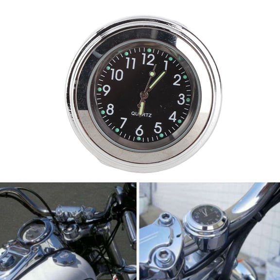 Riousery 22-25mm (0.86-0.98 inches) Universal Motorcycle Handlebar Clock Premium Metal Mount Hand Grip Bar Precision Dial Watch Accessory for Custom Bikes, Silver Shell with Black Dial