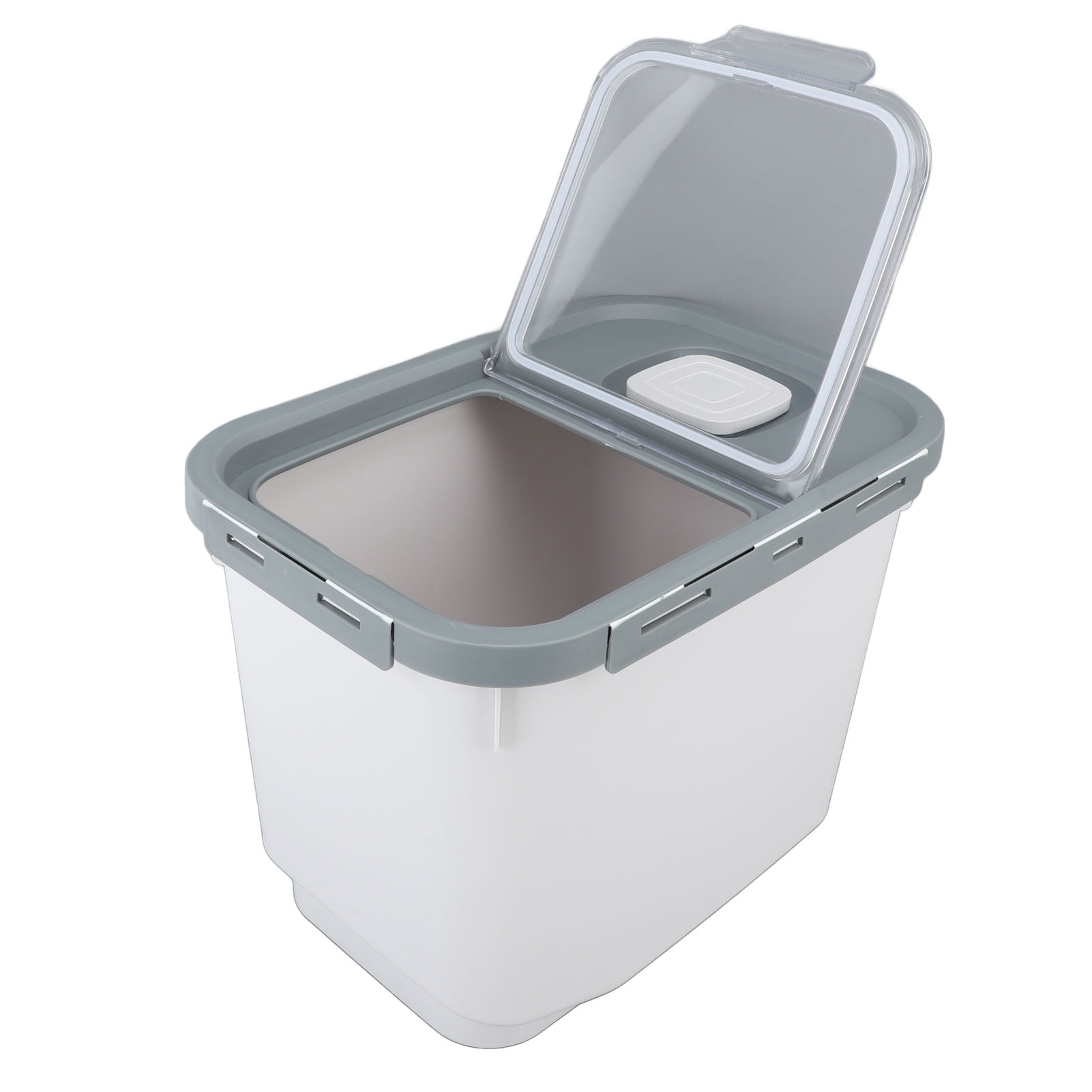 Riousery 22lb Rice Storage Container, Transparent Flip Top Airtight Food Dispenser, Moisture-Proof Dry Grain Bucket with Measuring Cup, White, 13x9x10 in / 33x23x25 cm
