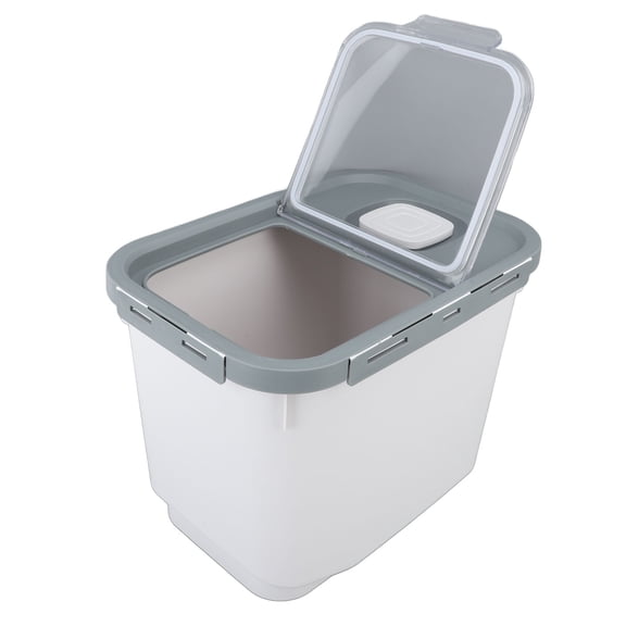 Riousery 22lb Rice Storage Container, Transparent Flip Top Airtight Food Dispenser, Moisture-Proof Dry Grain Bucket with Measuring Cup, White, 13x9x10 in / 33x23x25 cm