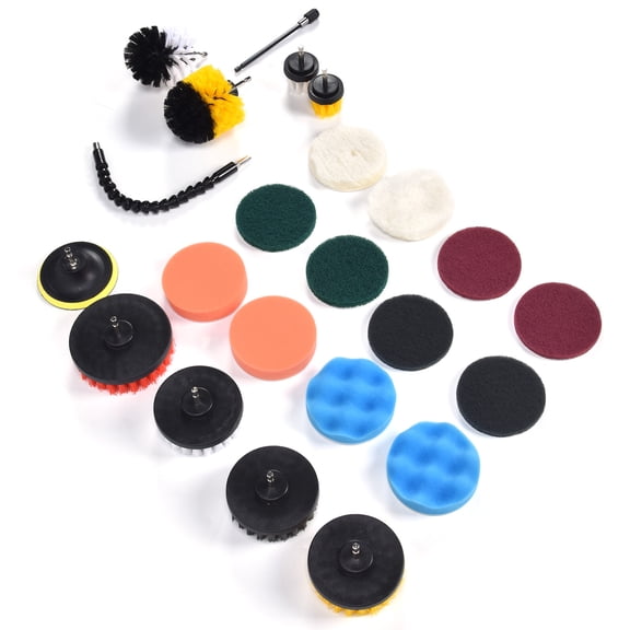 Riousery 23-Piece Drill Brush Attachment Set, Comprehensive Household Power Scrubber Cleaning Kit with Scouring Pads, Sponges, and Extension Rod for Multi-Surface Use, 10.6 inches / 27 cm Packaging