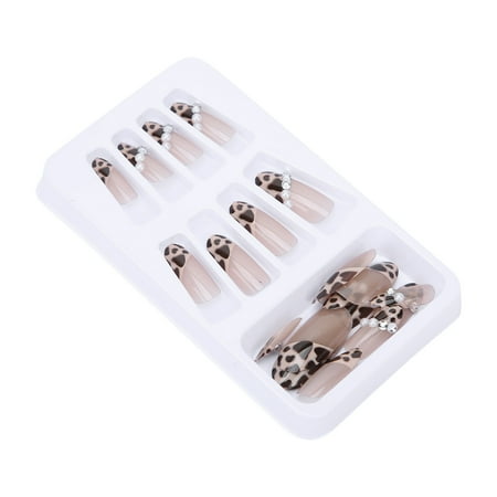 Riousery 24 Pcs Leopard Print Faux Pearl False Nails Full Cover Artificial Nail Tip Set Manicure Tool for Girls
