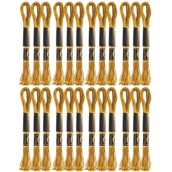 Riousery 24Pcs Embroidery Thread CrossStitch Glossy Gold Braided Floss HandMade Yarn Cotton Skeins (26.2 ft / 8 m)