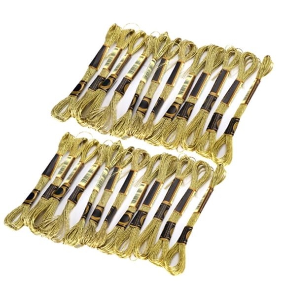 Riousery 24Pcs Light Gold Cross-Stitch Thread Embroidery Glossy Braided Floss HandMade Cotton Skeins, 8 Meters / 26.2 Feet Each
