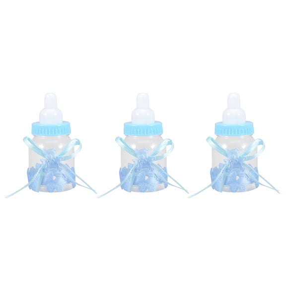 Riousery 24Pcs Mini Fillable Baby Shower Candy Bottles Gift Box For Party Decorations Girl Boy Cute Bear Bowknot Ribbon Design Blue 3.5 Inches / 9 Centimeters Height Durable Food Grade Material