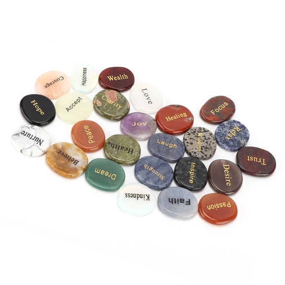 Riousery 25Pcs Rune Stones Natural Crystal Divination Supplies with Engraved Lettering for Meditation, Premium Decorative Stones Set for Spiritual Healing and Home Decor (4.72 inches / 12.0 cm)