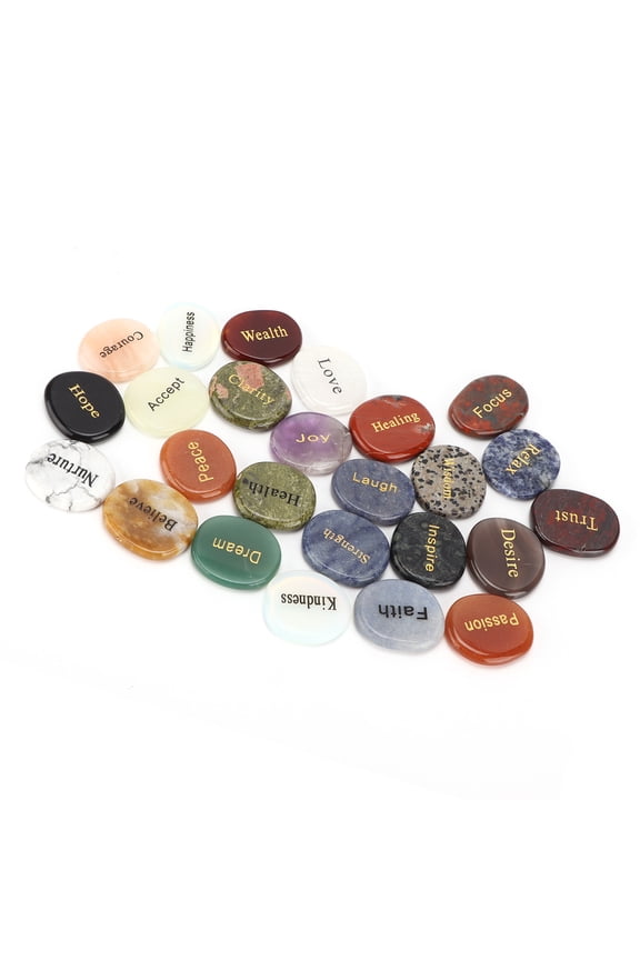 25Pcs Rune Stones Natural Crystal Divination Supplies with Engraved Lettering for Meditation, Premium Decorative Stones Set for Spiritual Healing and Home Decor (4.72 inches / 12.0 cm)