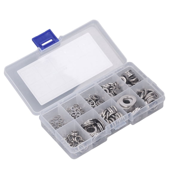 Riousery 260Pcs Flat & Lock Washers Assortment Kit 304 Stainless Steel Hardware Set (M2.5 M3 M4 M5 M6 M8 M10) for Home Improvement and DIY Projects