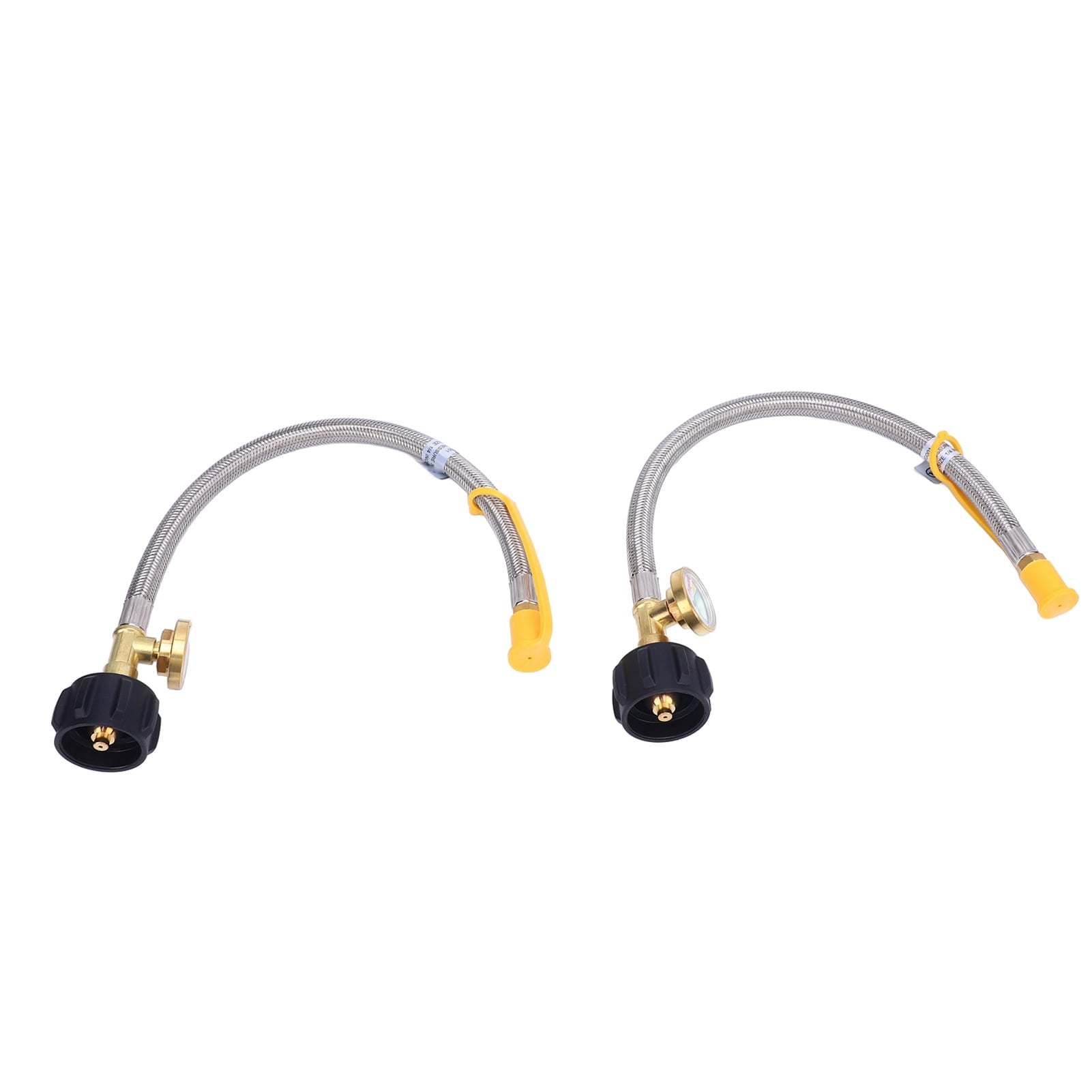 Riousery 2PCS 15 Inch RV Gas Hoses 1/4in NPT Thread 40Lb 250PSI Stainless Steel Pigtail Gas Line with Gauge for Standard Two Stage Regulator Camper Trailer Propane Connector Hose (15 inches / 38 cm)