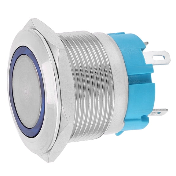 Riousery 2PCS 4 Pin Self Locking Push Button Switch with Ring Light 22mm / 0.87 inches IP65 for Ship Car Modification Blue 3-6VDC