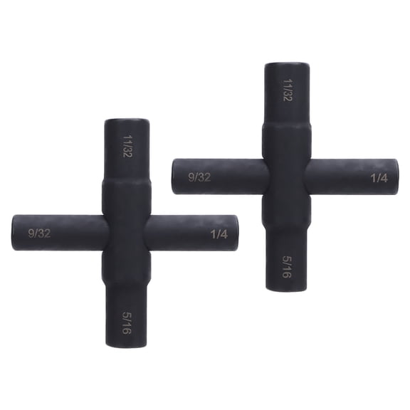 Riousery 2PCS Crossed Tap Wrench 4 Way Steel Sillcock Water Key for Valve Faucet Hose 1/4 9/32 5/16 11/32 Inch Black Phosphating Handheld Plumbers Tool