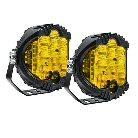 Riousery 2Pcs 5inch LED Work Light Pods Spot Flood Combo Beam Fog Lamp Offroad Driving Light Yellow