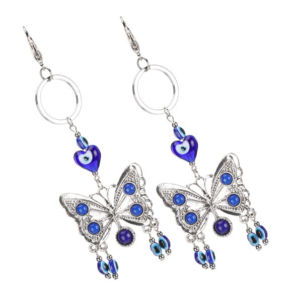 Riousery 2Pcs Butterfly Keychain Blue Evil Eye Key Ring Silvertone Alloy Coloured Glaze Luggage Pendants DIY Decorations For Backpacks Purses Car Keys Handbags Lightweight Detachable