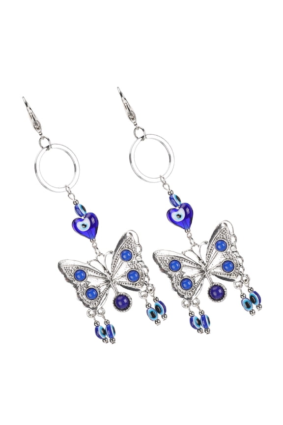 2Pcs Butterfly Keychain Blue Evil Eye Key Ring Silvertone Alloy Coloured Glaze Luggage Pendants DIY Decorations For Backpacks Purses Car Keys Handbags Lightweight Detachable