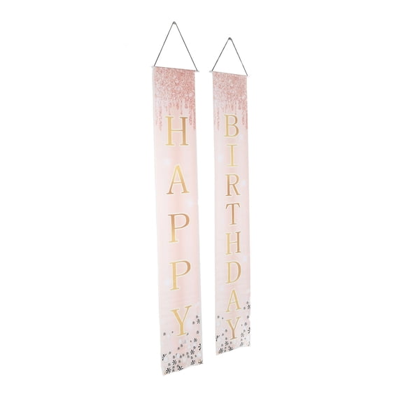 Riousery 2Pcs Happy Birthday Porch Sign Tear Resistant Pink Theme Light Glitter Birthday Backdrop Sign for Home Garden Decor, Perfect Party Supplies and Yard Decorations for Celebration, 35 Inches
