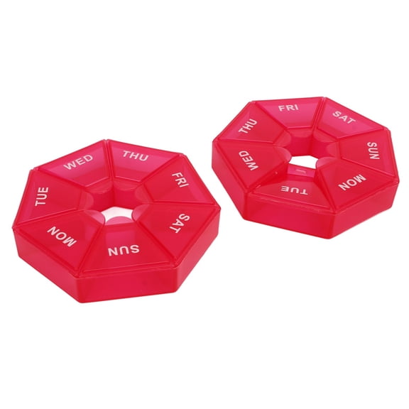 Riousery 2Pcs Weekly Medicine Organizer Box 2 Times A Day, 7 Day Small Container Holder Dispenser for Travel and Daily Use, Red Pill Case Compartments