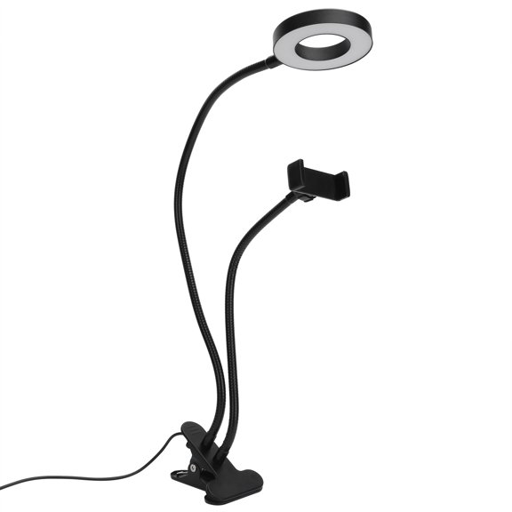 Riousery 2in1 LED Selfie Ring Light with Cell Phone Holder Adjustable Desk Lamp for Live Stream 27.6 inches / 70 cm Black Dimmable USB Powered Aluminum Alloy Flexible Hose Portable Video Light