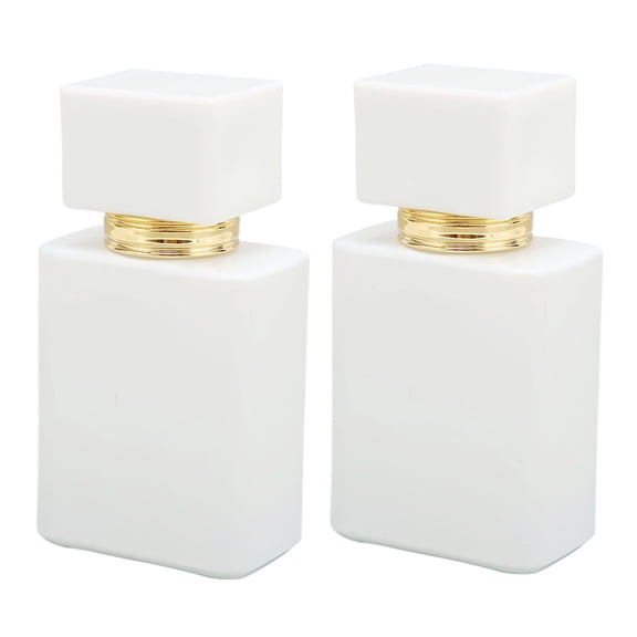 Riousery 2pcs Empty Glass Perfume Bottle Atomizer with Golden Nozzle Fine Mist Spray White Premium Refillable Travel Makeup Cosmetic Liquid Storage Organizer Bottles, Large Capacity 30ml / 1.01 fl oz