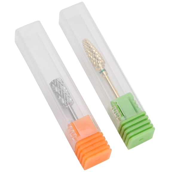 Riousery 2pcs Tungsten Steel Nail Polishing Grinding Head Nail Drill Bits Set Professional Manicure Tool for Home and Salon Use Tapered and Flat Bits (0.09 inches / 2.35 mm Shank)