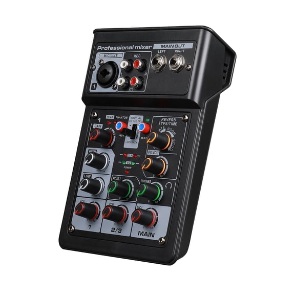 Riousery 3-Channel Bluetooth Audio Mixer Board, Digital Stereo Sound Console with DSP Effects, PC OTG Interface, 5V Mic Port for DJ Studio & Live Streaming, Black (7.09 in / 18 cm)