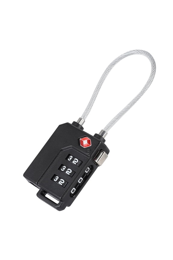 3-Digit Password TSA Approved Steel Wire Cable Luggage Lock Customs Combination Padlock for Travel Suitcase Backpack Gym Lockers, Easy to Set Code, High Security, All-Weather Durable, Black