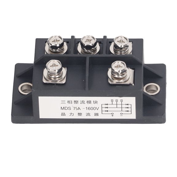 Riousery 3 Phase Bridge Rectifier MDS75A 1600V Power Module, 75A Max Current, ABS and Brass Heat Dissipation Diode Rectifier for Industrial Applications, Black / 1 Count