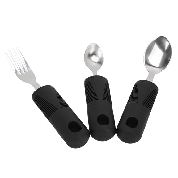 Riousery 3-Piece Stainless Steel Utensils Set with Wide Non-Slip Rubber Handles, Adaptive Tableware Set for Household and Seniors, Includes Soup Spoon, Tea Spoon, and Fork (7.48 inches / 19 cm)