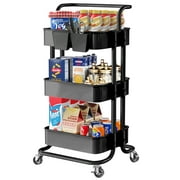 Riousery 3-Tier Utility Rolling Cart with Wheels, Multi-Functional Storage Trolley, Storage Organizer Cart, Black
