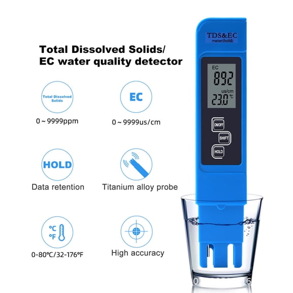 Riousery 3-in-1 Digital Water Quality Tester EC Total Dissolved Solids Temperature Meter (6.06 inches / 154 mm)
