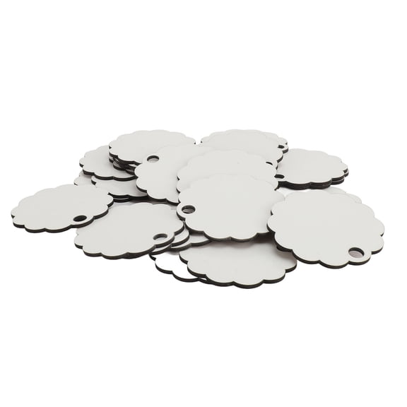 Riousery 30 Pcs Heat Transfer Blank Name Plates, Medium Density Fiberboard Unfinished Wavy Round Nameplates, DIY Custom Sublimation Name Tags for Cups (6.69 in / 17 cm)