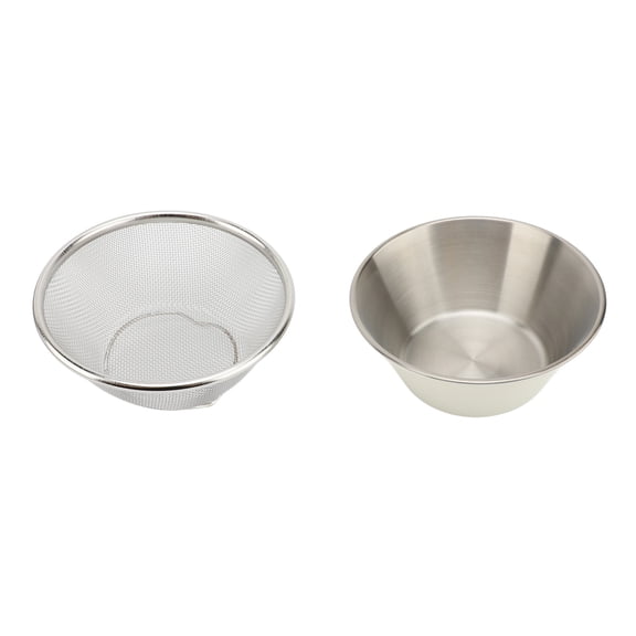 Riousery 304 Stainless Steel Colander Set Microporous Fine Mesh Mini Metal Strainer with 5.5 in / 14 cm Mixing Bowl for Washing Draining Rice Pasta Fruits Beige