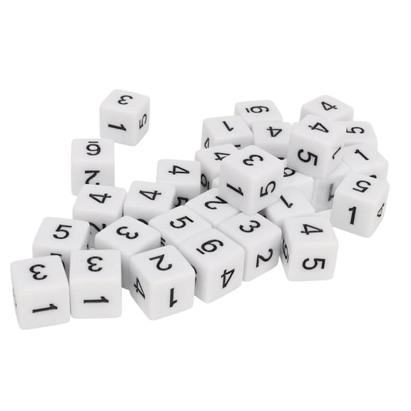 Riousery 30PCS Dice Set 16mm 6 Sided Plastic Educational Number Dice Cubes for Math Table Board Games White 0.63 inches / 16 mm High Contrast Learning Tool