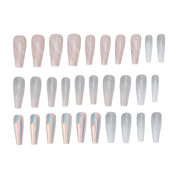 Riousery 30Pcs Extra Long Ballerina False Nails Set for Women and Girls, Shiny Holographic Press-On Artificial Nail Tips with Nail File, Stickers, and Wooden Stick for Holiday Parties and Daily Wear