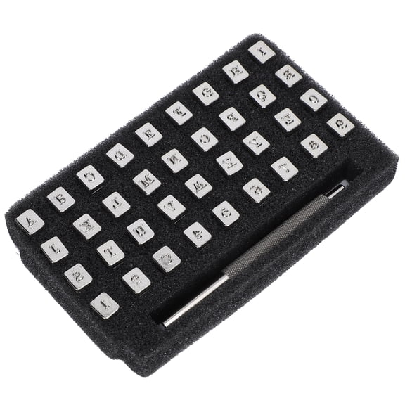 Riousery 37-Piece Leather Stamp Pattern Set with Number and Alphabet Punch Carving, Includes 1 Stainless Steel Handle Craft DIY Tool for Handmade Leather Goods, 3.5mm Impression (0.13 inches)